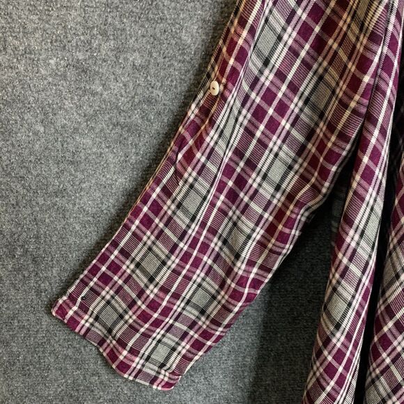 Knox Rose Open Cardigan Shirt Waterfall Front Maroon Plaid Sz L Rayon Tan Roll - Picture 6 of 14